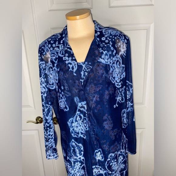 Vintage Rabbit Rabbit Rabbit Blue 2 PC Set Maxi Dress & Sheer Overlay Size 14 - Picture 4 of 12